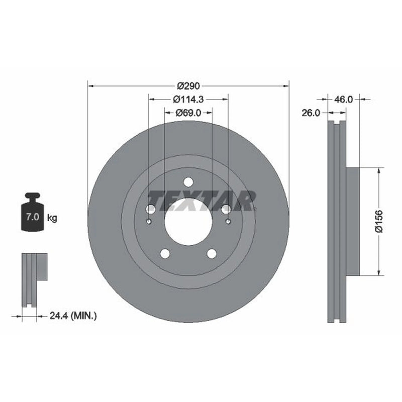 Textar 2 x Vented Front Brake Discs 92148303