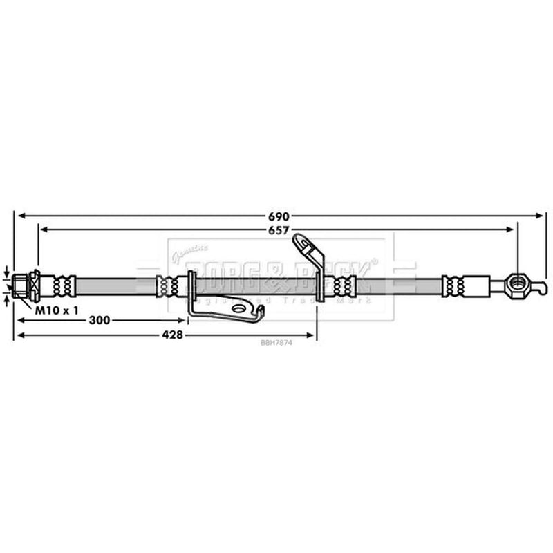 Borg & Beck Brake Hydraulic Hose Line Front Right BBH7874