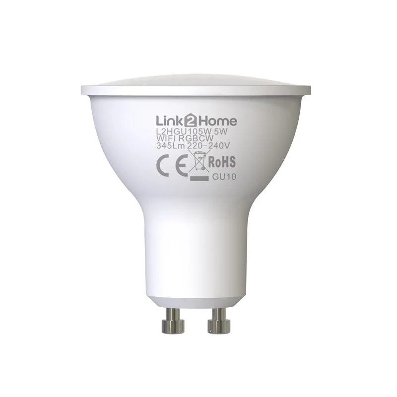 Link2Home Wi-Fi LED GU10 Dimmable Bulb, White + RGB 345 lm 5W - L2HGU105W