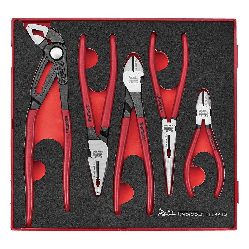 Teng Tools Plier Set FOAM2 5 Pieces with Vinyl Grip Handles