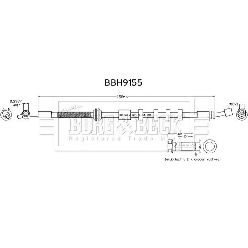 Borg & Beck Brake Hydraulic Hose Line Front Righ BBH9155
