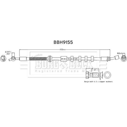 Borg & Beck Brake Hydraulic Hose Line Front Righ BBH9155