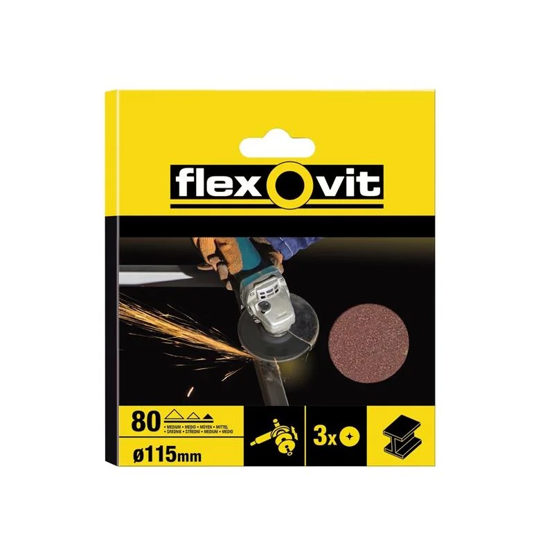 Flexovit Aluminium Oxide Fibre Disc 115mm Medium 50G (Pack 10) - 63642527561
