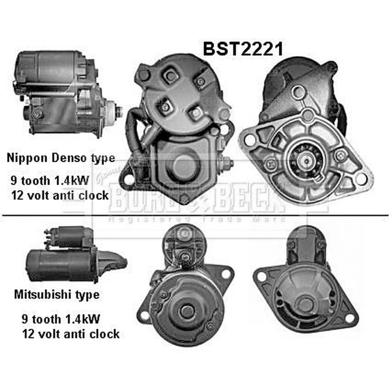 Borg & Beck Starter Motor 12V 1.4kW 9 Teeth BST2221