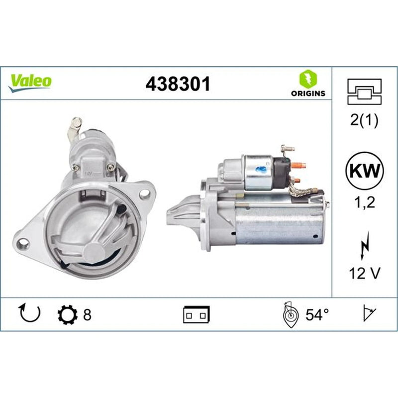 Valeo Starter Motor 12V 1.2kW 8 Teeth 438301