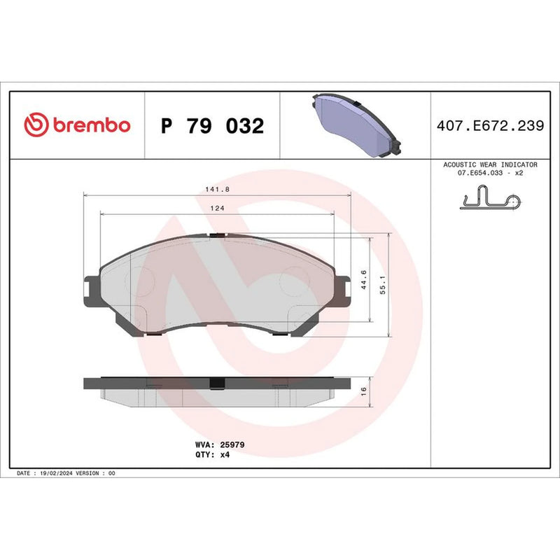 Brembo 4 x Front Brake Pad Set P79032