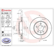 Brembo 2 x Internally Vented Rear Brake Discs 09.D422.11