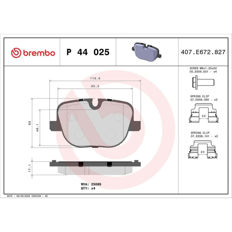 Brembo 4 x Rear Brake Pad Set P44025
