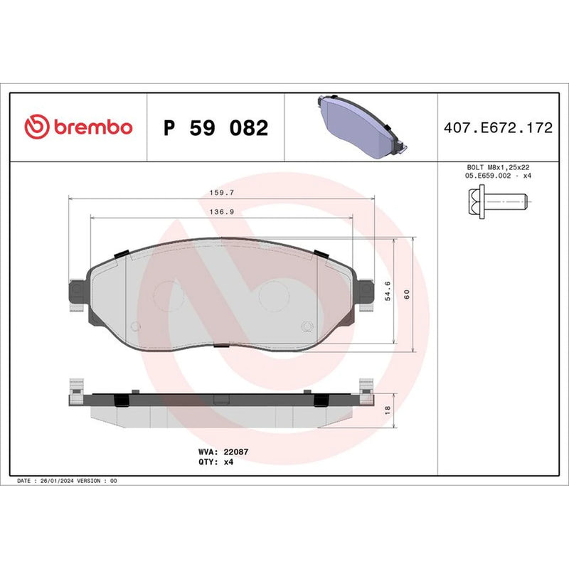 Brembo 4 x Front Brake Pad Set P59082