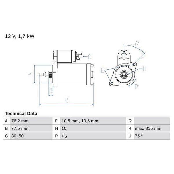 Bosch Reman Starter Motor 1625 0986016250 Bosch  - Town Parts