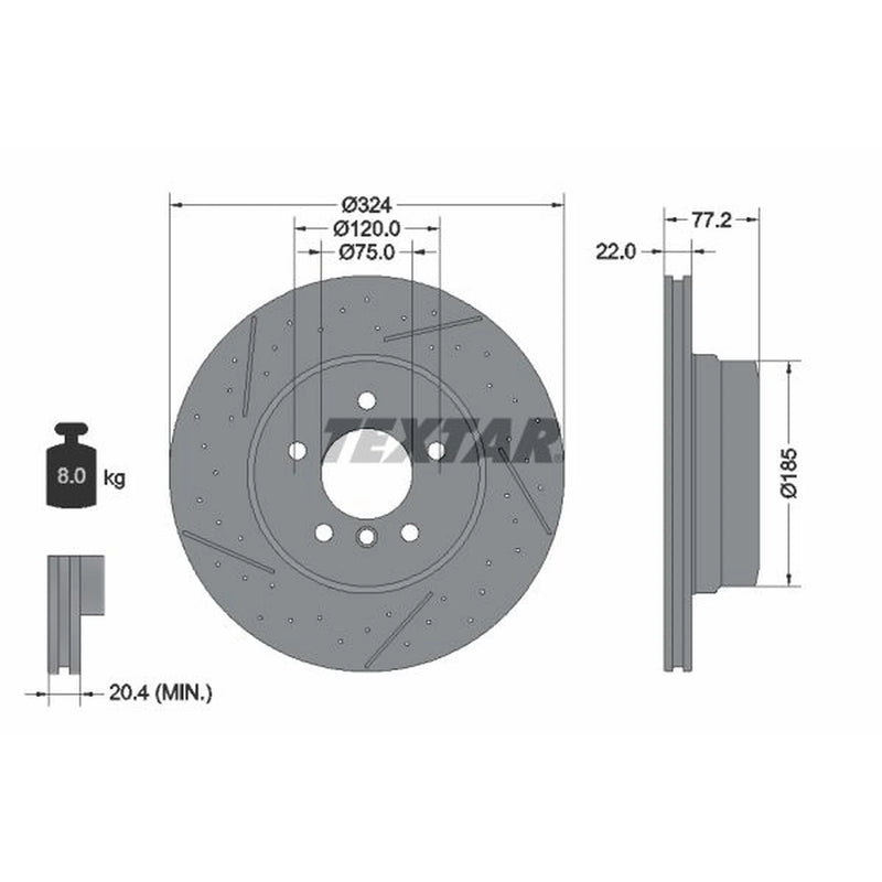 Textar 2 x Drilled Dimples Rear Brake Discs 92295505