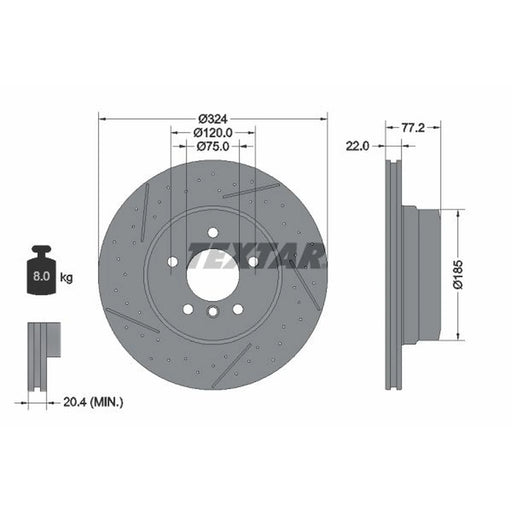 Textar 2 x Drilled Dimples Rear Brake Discs 92295505