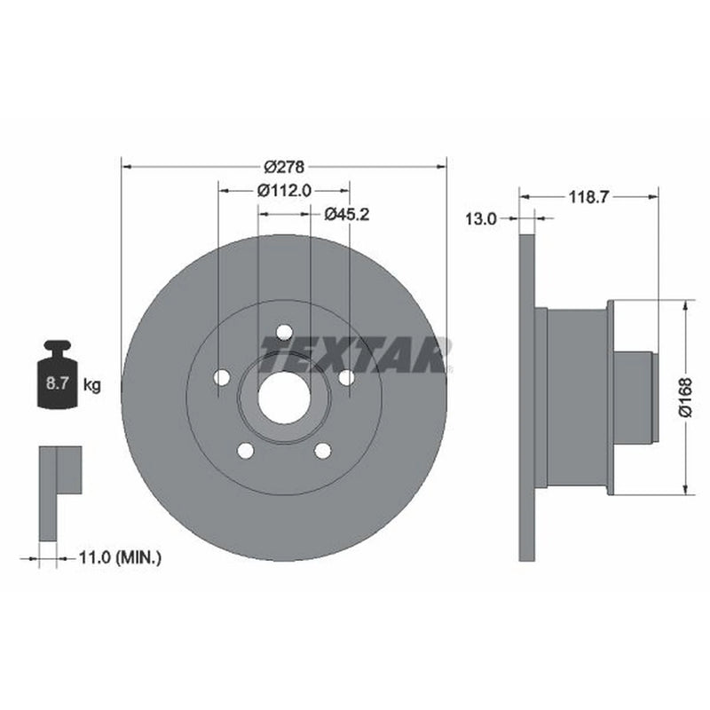 Textar 2 x Solid Front Brake Discs 92022000
