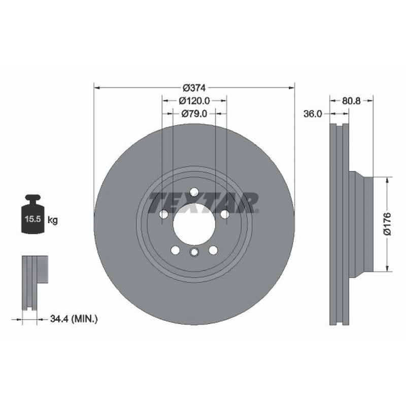 Textar 2 x Internally Vented Front Brake Discs 92123003