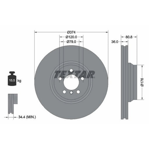 Textar 2 x Internally Vented Front Brake Discs 92123003