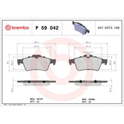 Brembo 4 x Rear Brake Pad Set P59042X