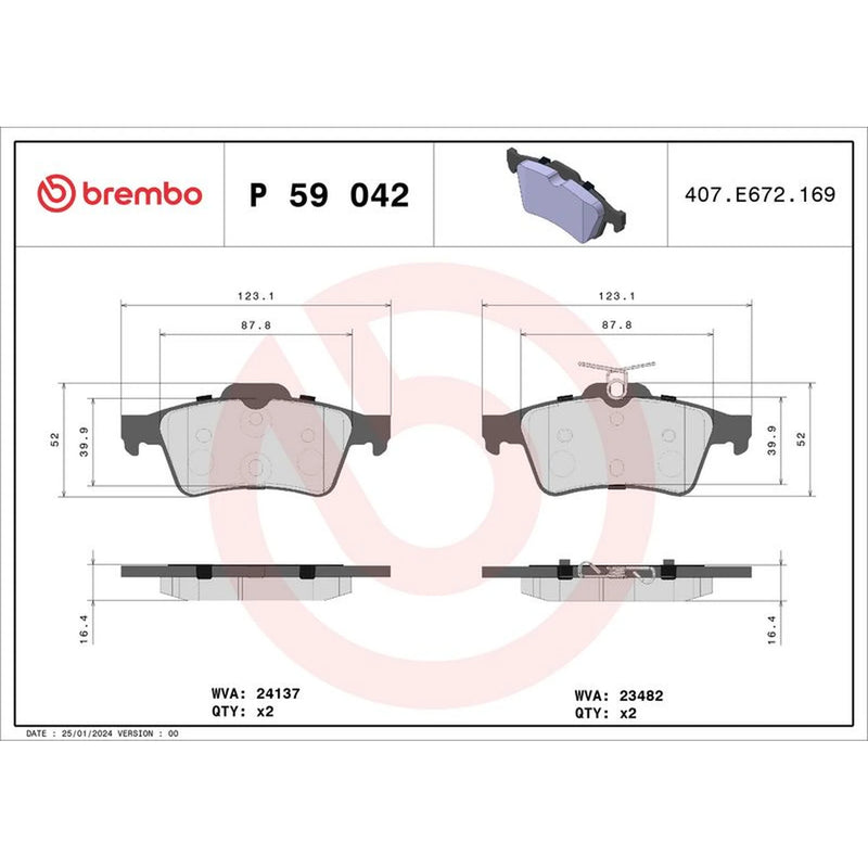 Brembo 4 x Rear Brake Pad Set P59042X
