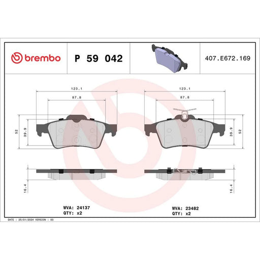 Brembo 4 x Rear Brake Pad Set P59042X