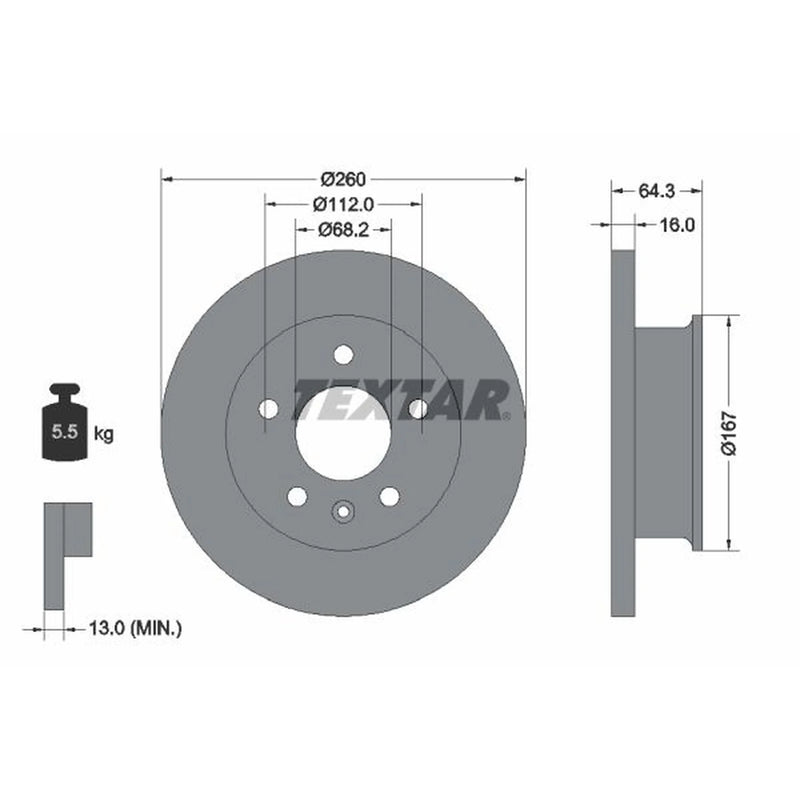 Textar 2 x Solid Front Brake Discs 92055900