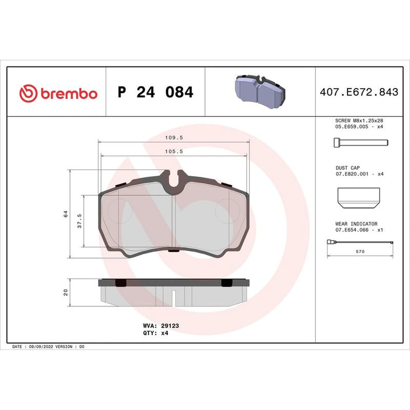 Brembo 4 x Rear Brake Pad Set P24084