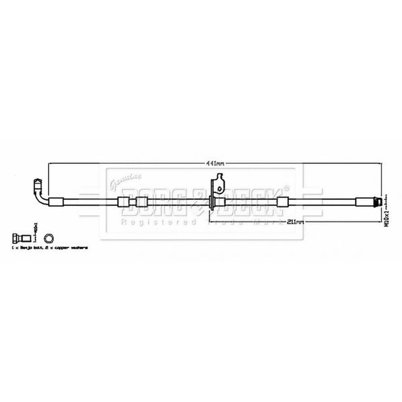 Borg & Beck Brake Hydraulic Hose Line Front Left BBH8782