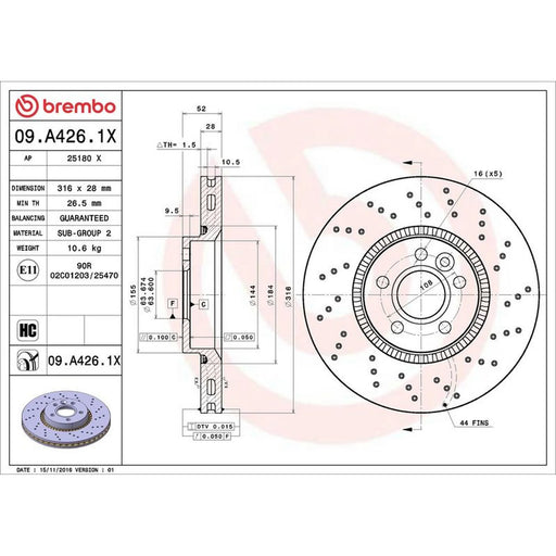 Brembo Xtra 2 x Perforated/Vented Front Brake Discs 09.A426.1X