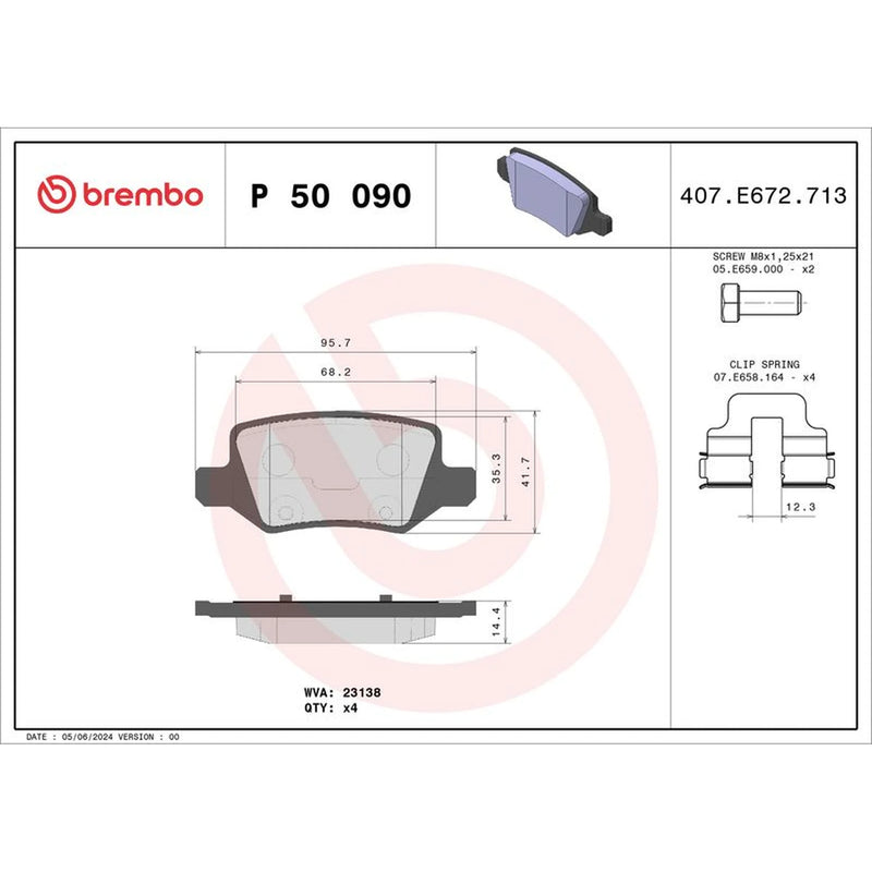Brembo 4 x Rear Brake Pad Set P50090