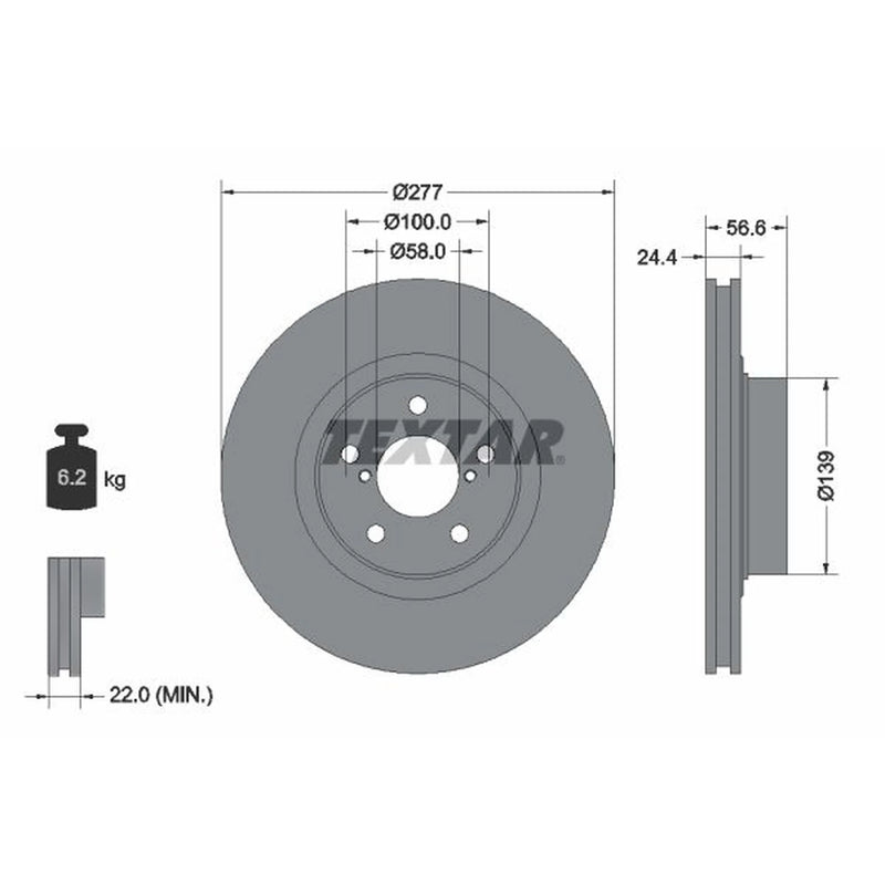 Textar 2 x Vented Front Brake Discs 92094603