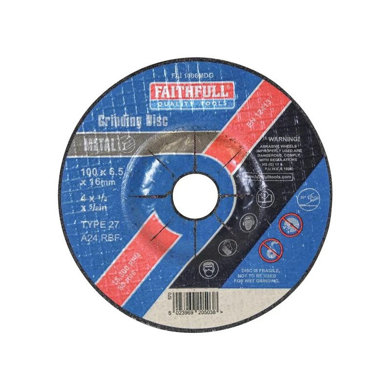 Faithfull Depressed Centre Metal Grinding Disc 100 x 6.5 x 16mm - FAI1006MDG