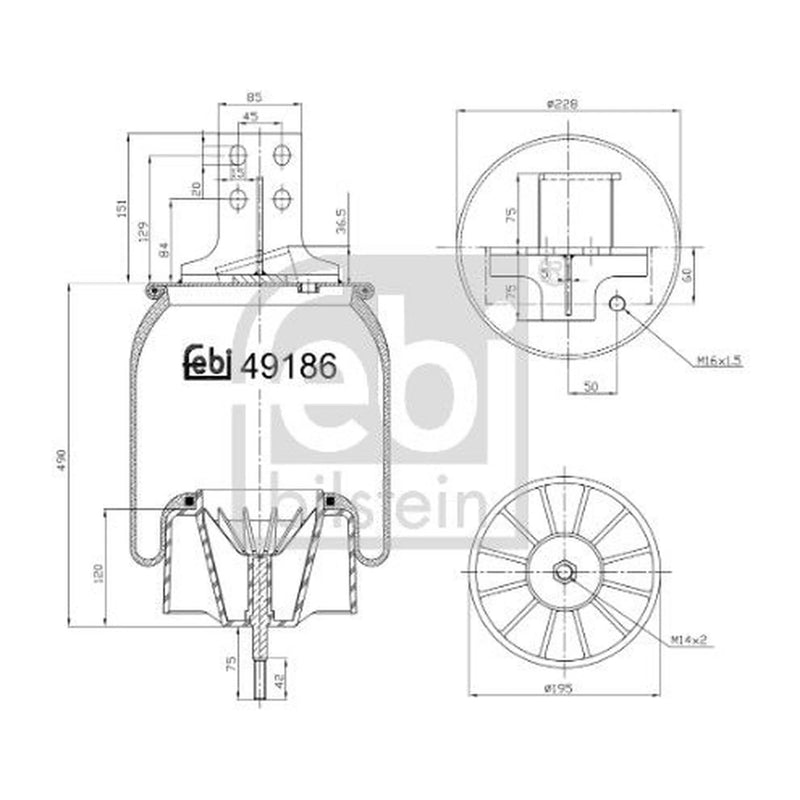 Febi Air Suspension Bellow 195mm Rear 49186