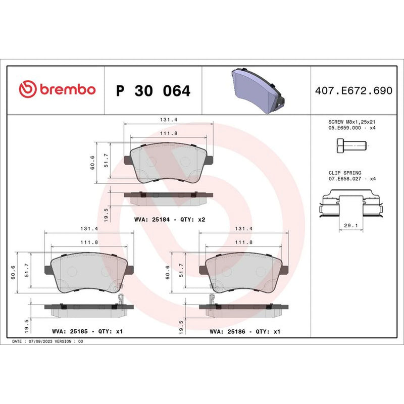 Brembo 4 x Front Brake Pad Set P30064