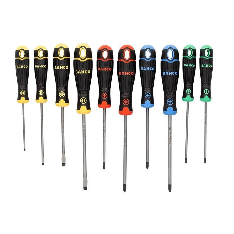 Bahco BAHCOFIT Coloured Handle Screwdriver Set, 10 Piece - B219.010RB