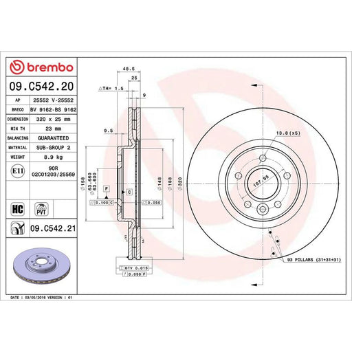 Brembo 2 x Front Brake Discs 09.C542.21