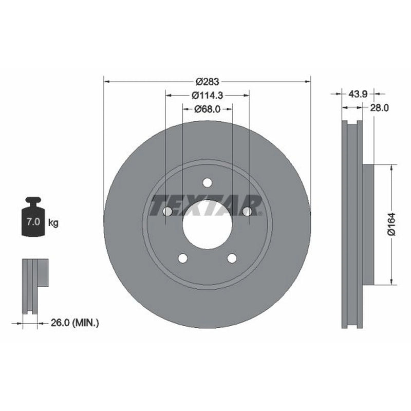 Textar 2 x Vented Front Brake Discs 92280103