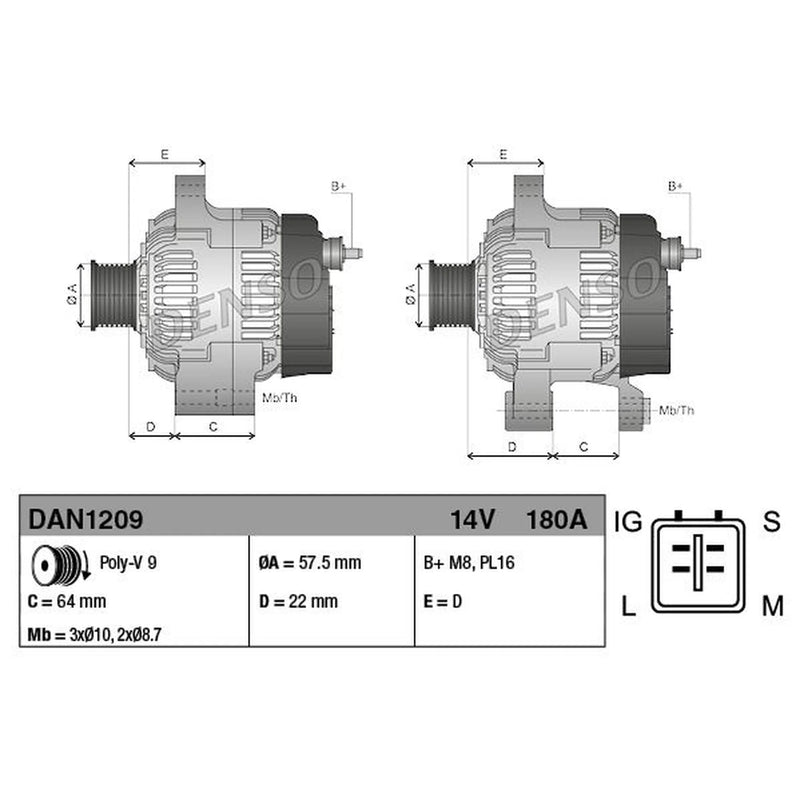 Denso Car Alternator 12V DAN1209