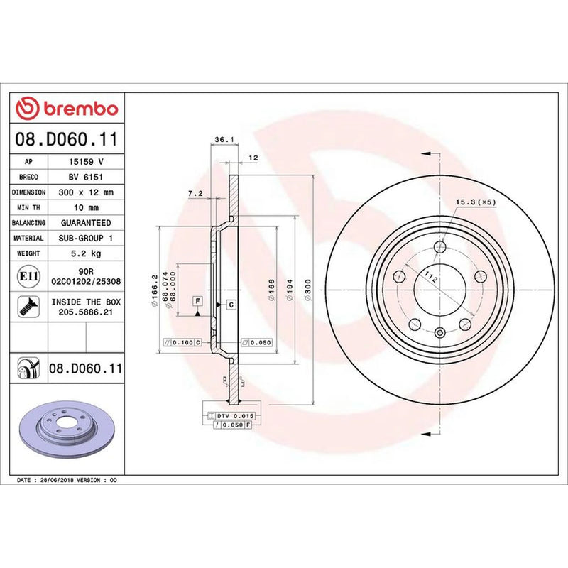 Brembo 2 x Solid Rear Brake Discs 08.D060.11