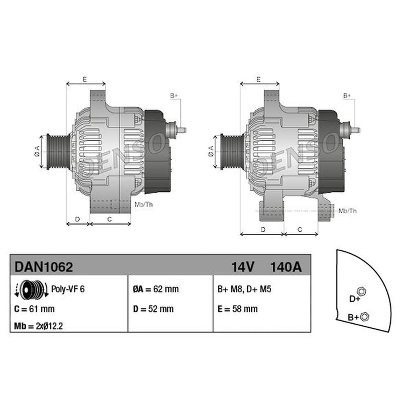 Denso Car Alternator 12V DAN1062