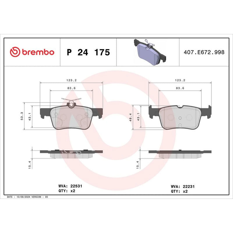 Brembo 4 x Rear Brake Pad Set P24175