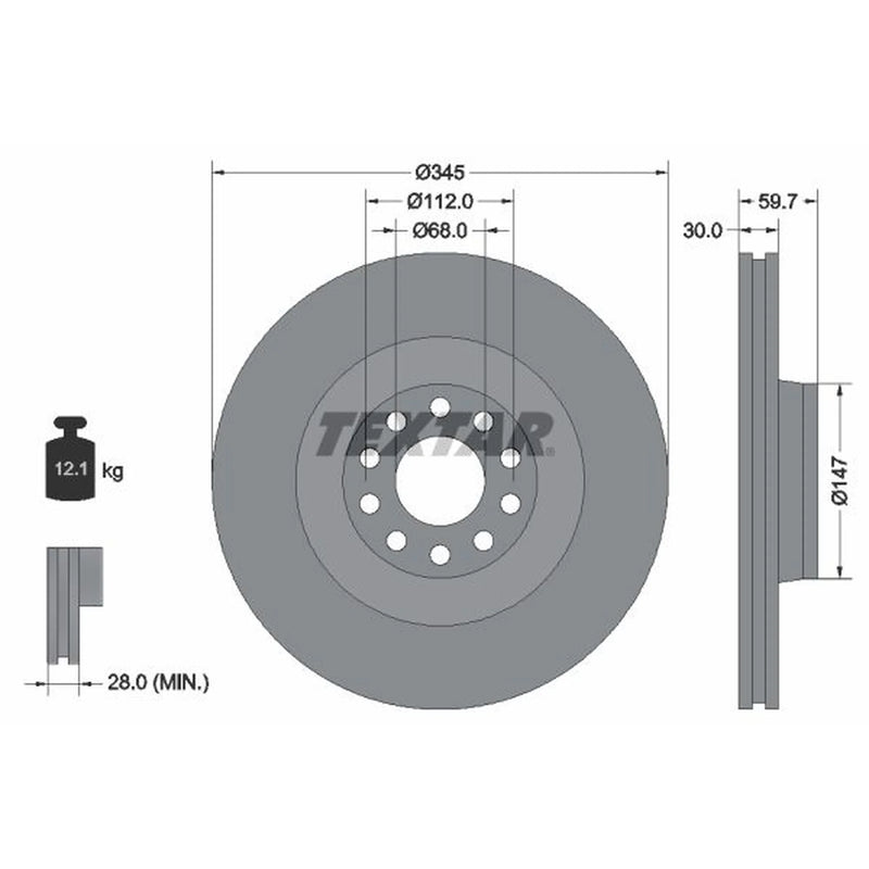 Textar 2 x Front Brake Discs 92112505