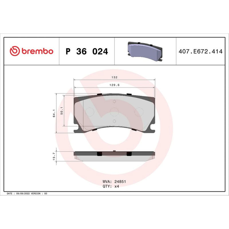 Brembo 4 x Rear Brake Pad Set P36024