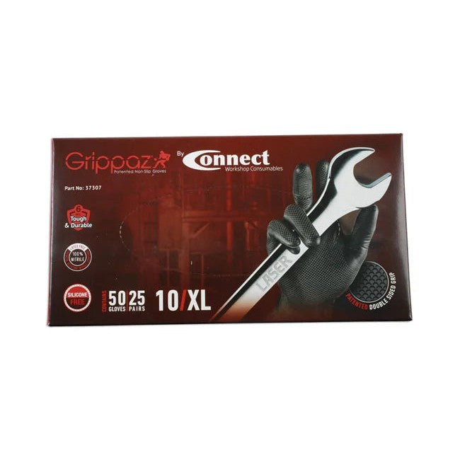 Connect Grippaz XLarge Black Nitrile Gloves Box 50pc/25 Pairs - CPL