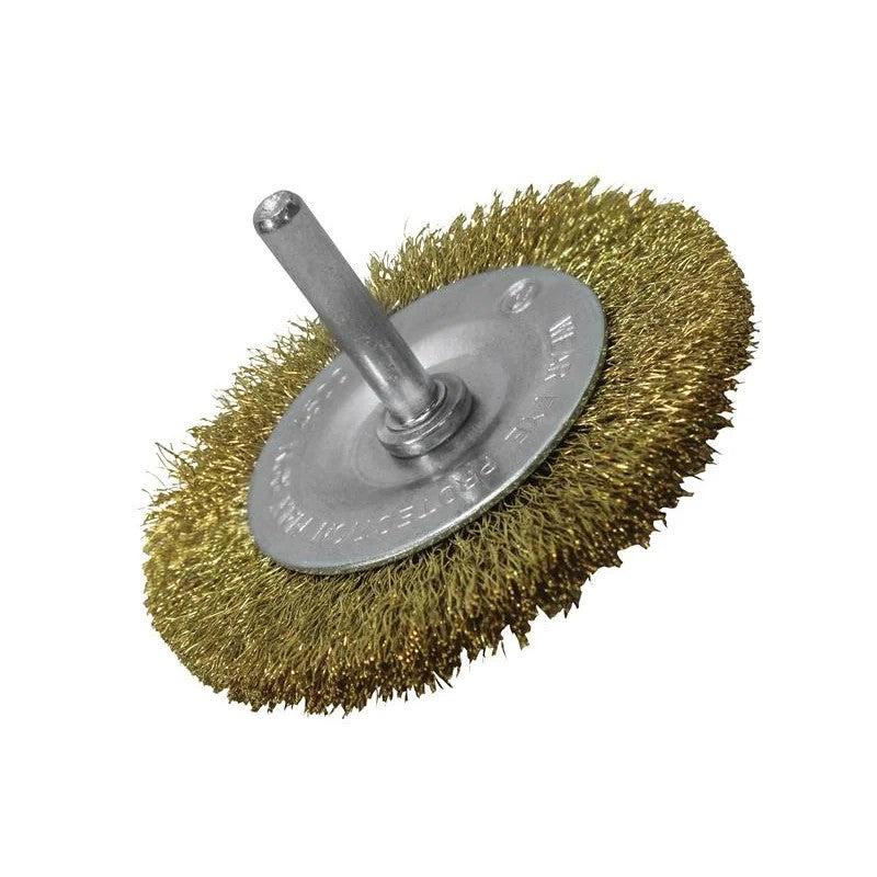 Faithfull Wire Brush 75mm x 6mm Shank, 0.30 Brass Wire - FAIWBS75CB