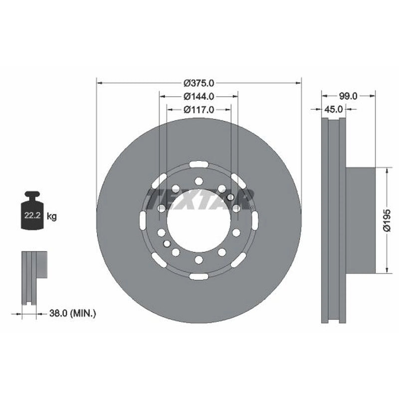 Textar 2 x Internally Vented Front Brake Discs 93192400