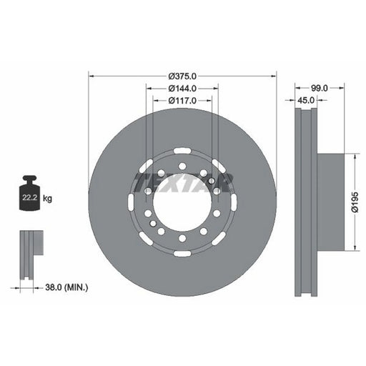 Textar 2 x Internally Vented Front Brake Discs 93192400