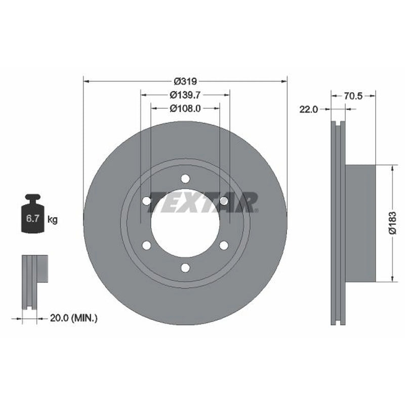 Textar 2 x Vented Front Brake Discs 92093300