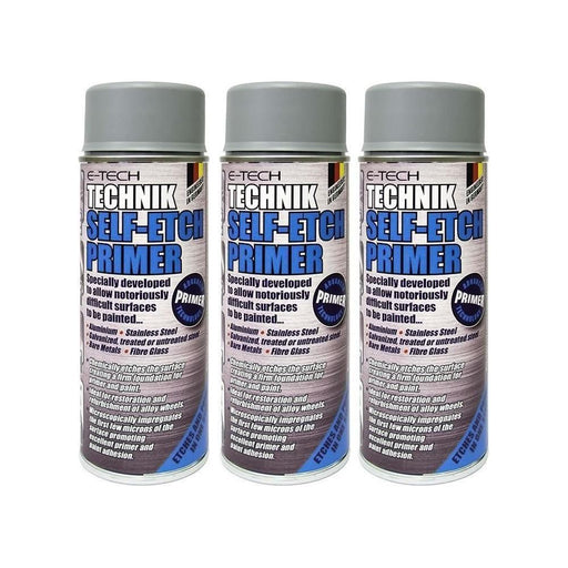 3x E-Tech Technik Self Etch Primer 400ml Can for Bare Metals Alloy Wheels Glass E-Tech  - Town Parts