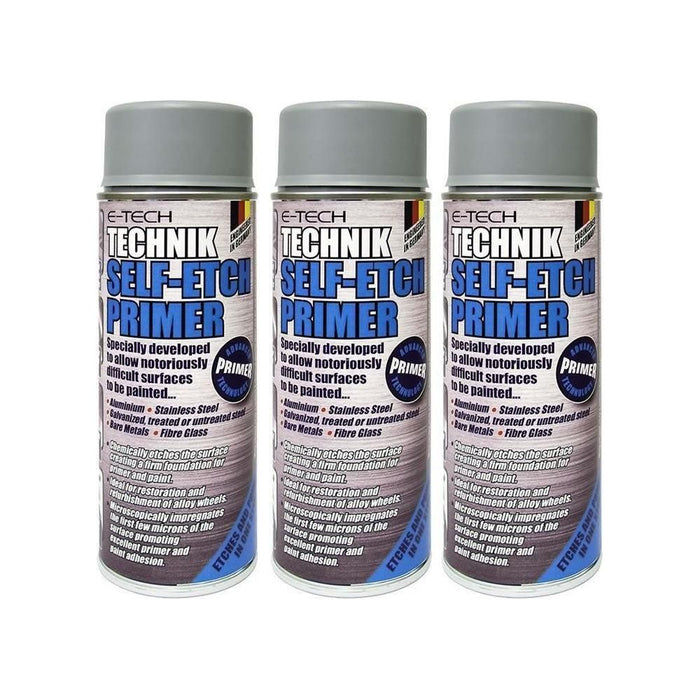 3x E-Tech Technik Self Etch Primer 400ml Can for Bare Metals Alloy Wheels Glass E-Tech  - Town Parts