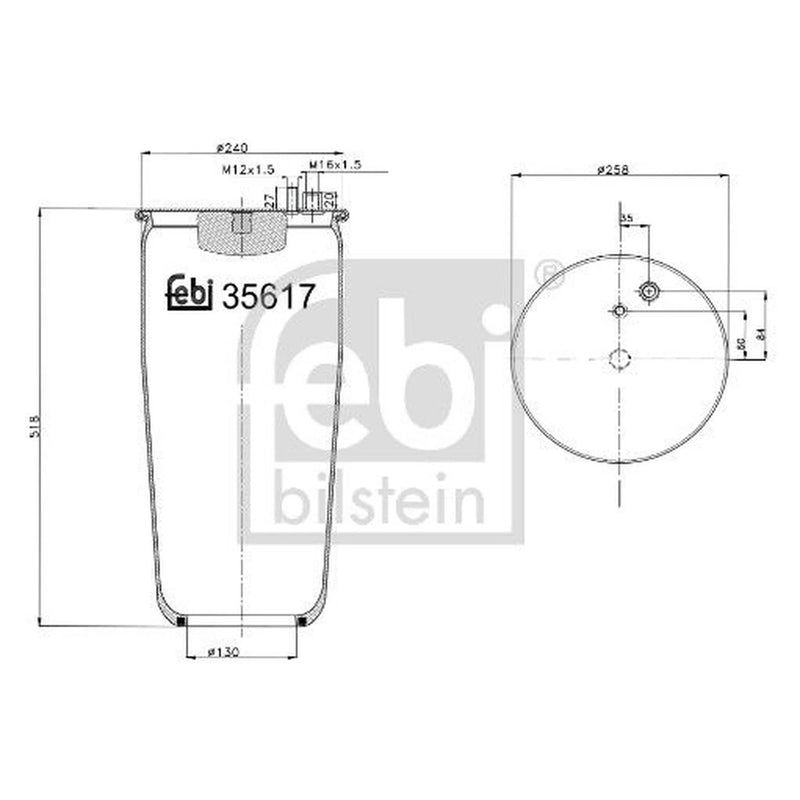 Febi Air Suspension Bellow 259mm Rear Right 35617