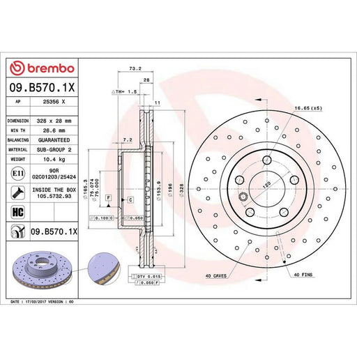 Brembo Xtra 2 x Perforated/Vented Front Brake Discs 09.B570.1X
