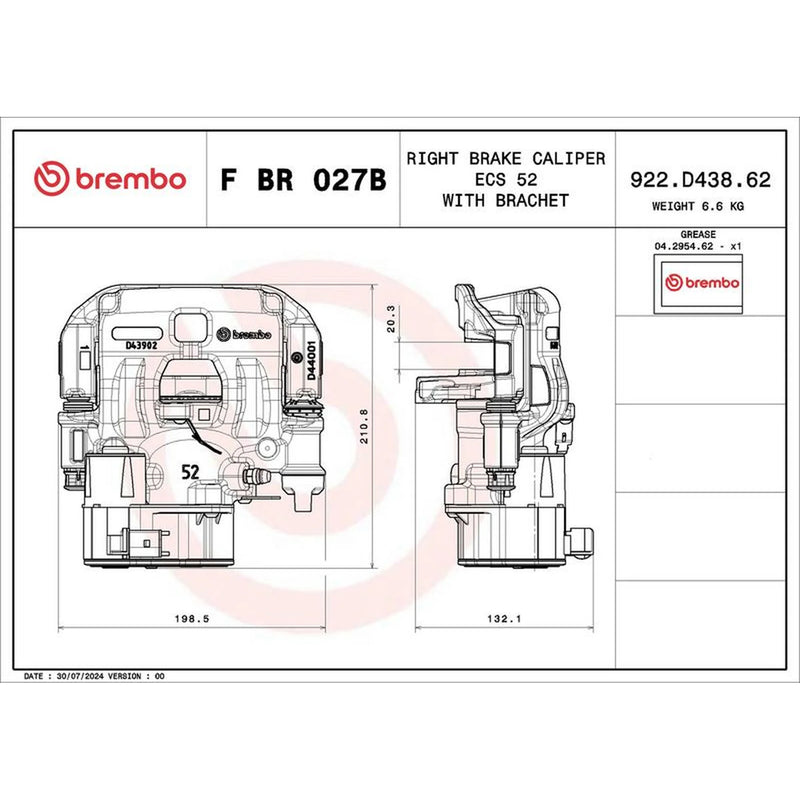 Brembo Brake Caliper Assembly Rear Right FBR027B